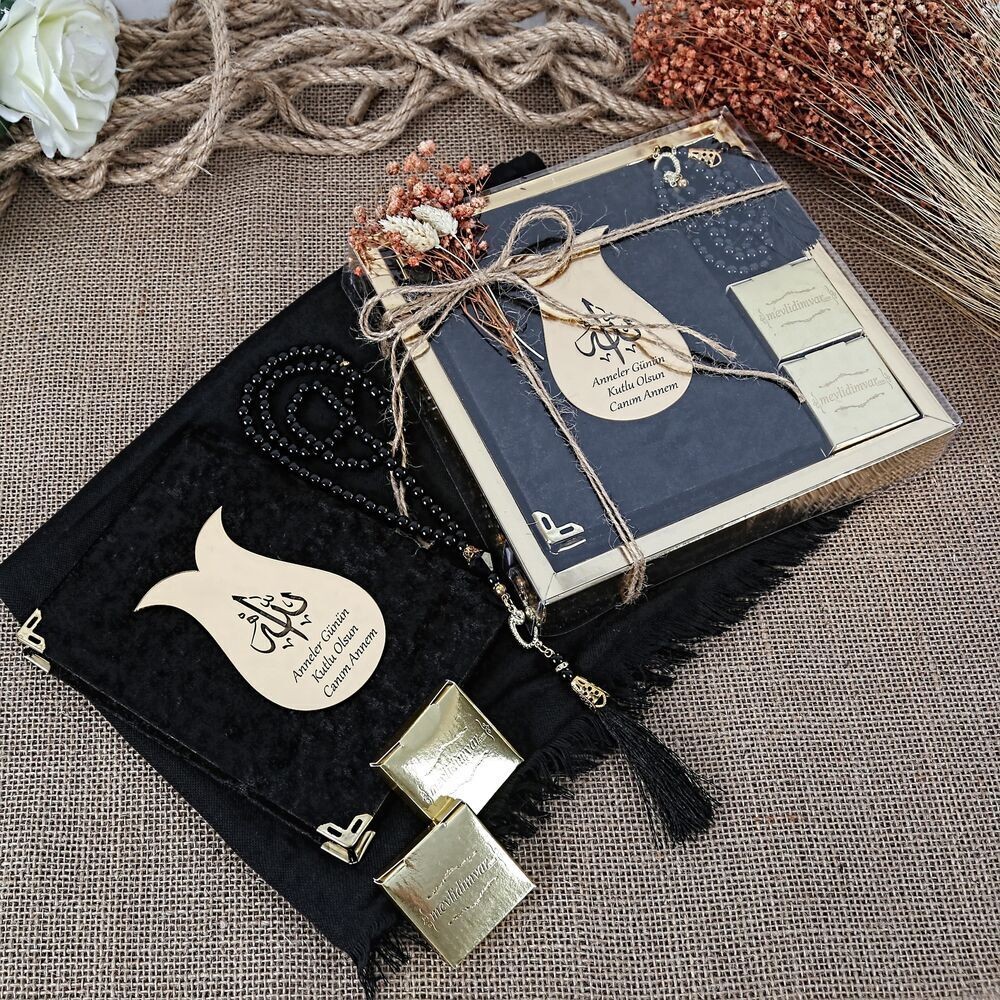 Hediyelik Şal, Yasin Kitabı, Çikolata, İnci Tesbihli Set-Siyah