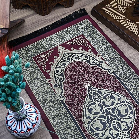 Hediyelik İpek Nur Tafta Seccade Bordo 68x110 cm - 200 gr