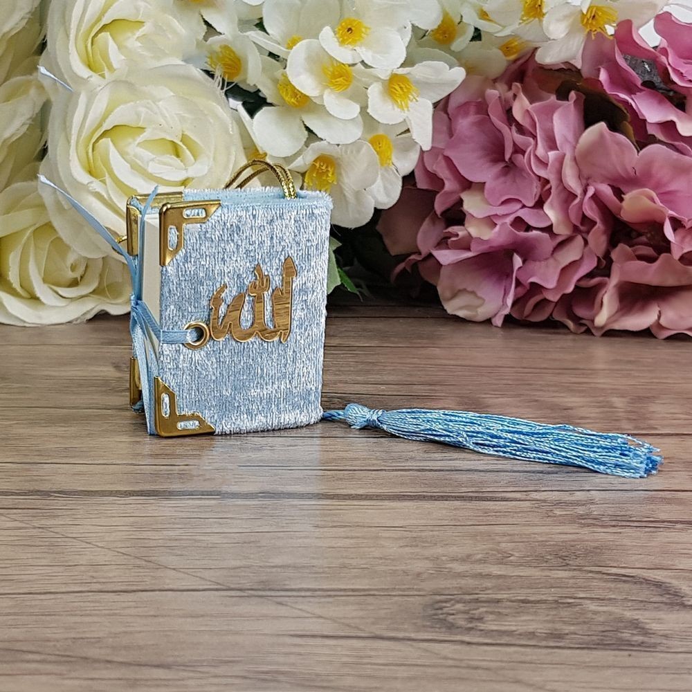 Hediyelik Pamuklu Şal Krem, Kokulu Tesbih Turkuaz, Mini Kur'an-ı Kerimli Set