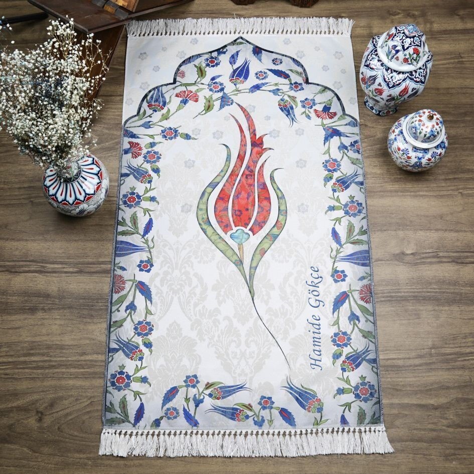 İsme Özel İnce Pamuk Seccade Kırmızı - Lale 70x117 cm - 370 gr