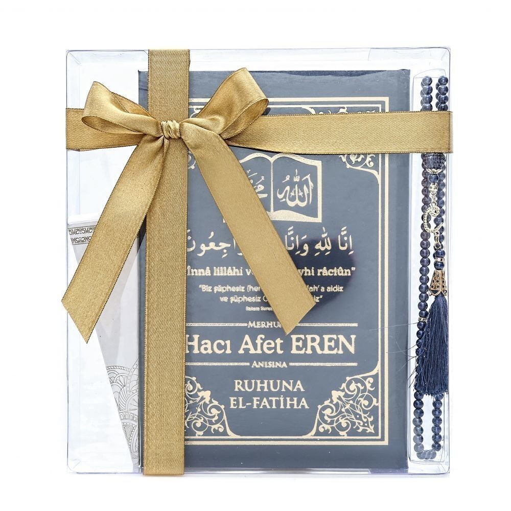 Hediyelik Yasin Kitabı (Orta Boy) 50 Adet, İnci Tesbih, Mevlüt Şekeri, Asetat Kutulu (26×23) Mevlid Seti-Lacivert