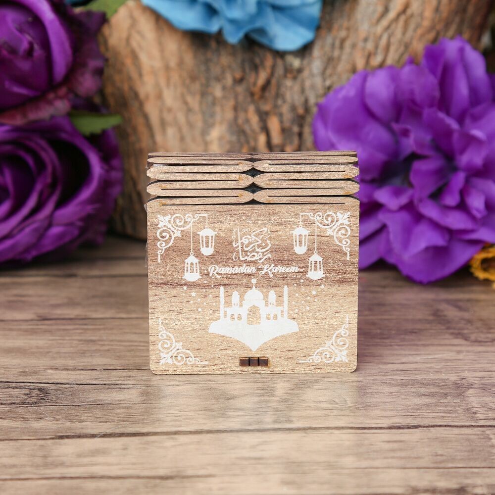 Cami ve Kandil Mini Ahşap Kutu & Mini Kur'an-ı Kerim Kırmızı (8x7cm)