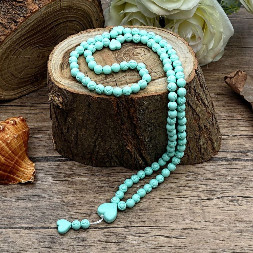 Gül Kokulu Tesbih Su Yeşili (Kalp İşlemeli)