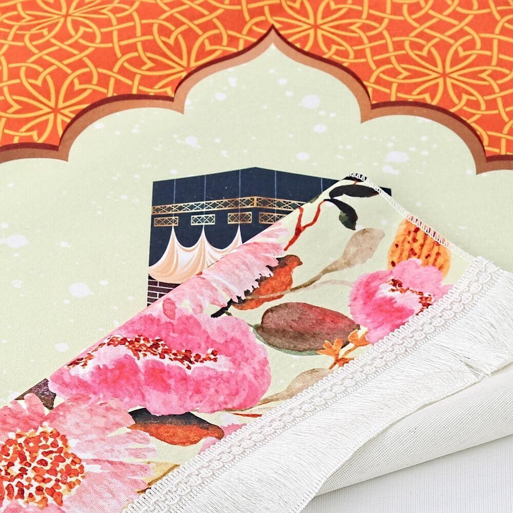 Çocuk Seccadesi, İnci Tesbihli Asetat Kutulu Set-Turuncu 42*85 cm