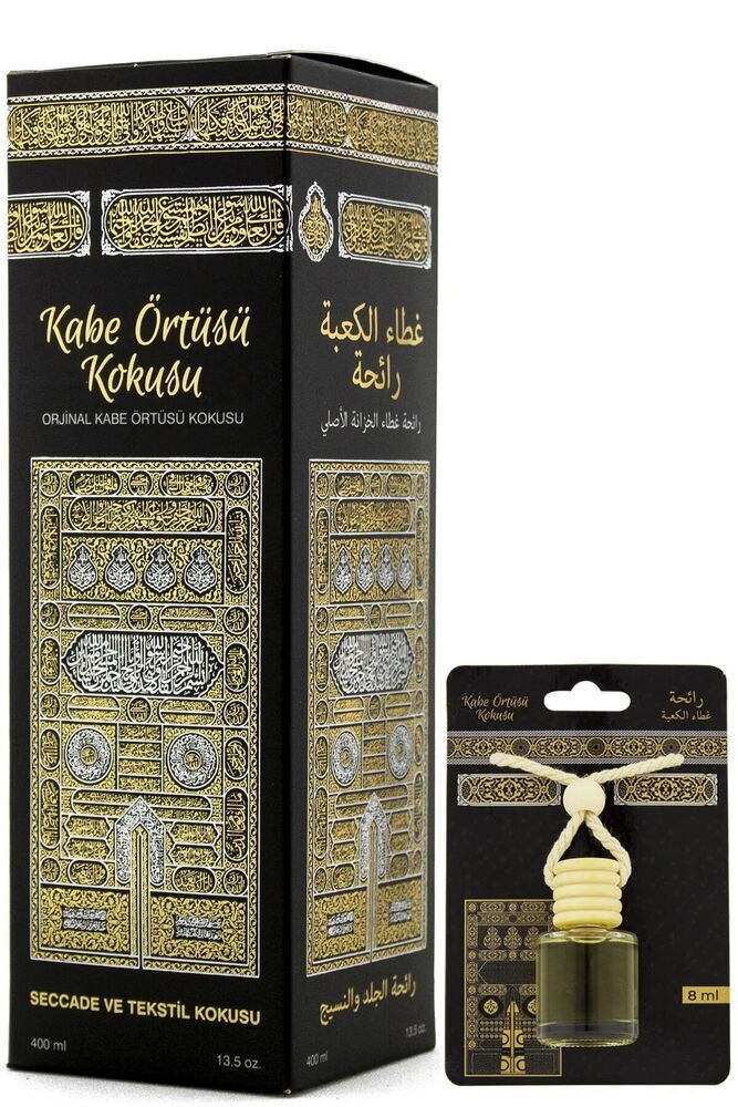 Kabe Örtüsü Kokusu 400 ml Sprey ve Kabe Örtüsü Kokusu 8 ml Araba Kokusu Cam Şişe
