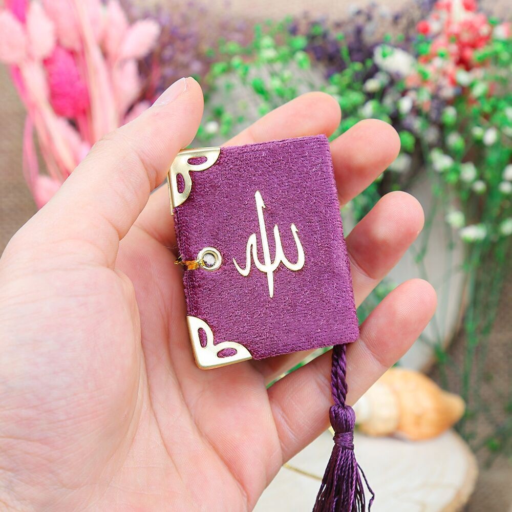 Mini Kur'an-ı Kerim Kadife Kaplı & Tül Süslemeli Mor