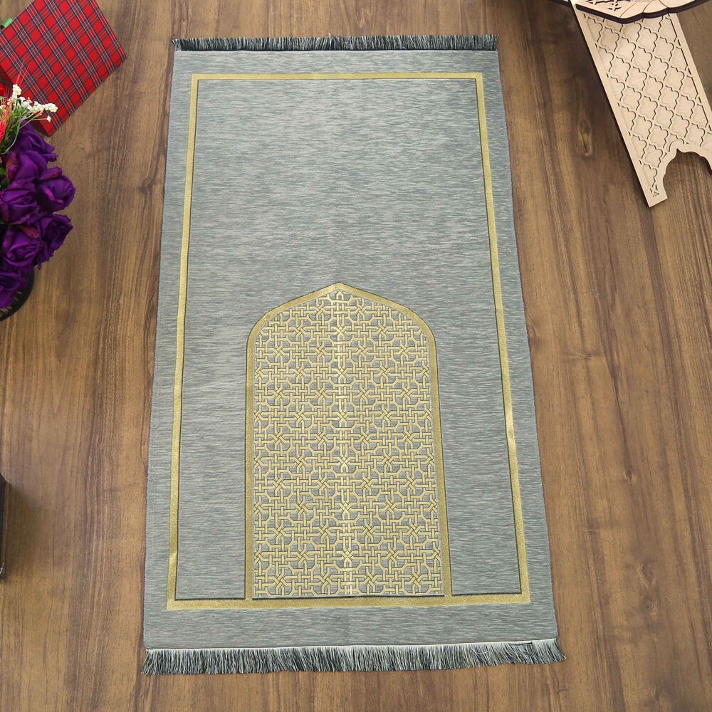 Selçuklu Desenli Lüks Şönil Seccade Gri (66x120 cm) 520 gr