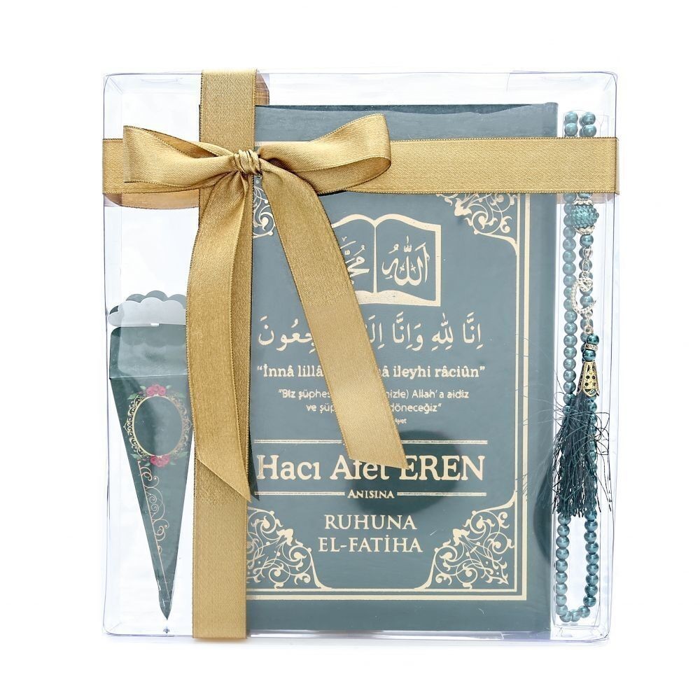 Hediyelik Yasin Kitabı (Orta Boy) 50 Adet, İnci Tesbih, Mevlüt Şekeri, Asetat Kutulu (26×23) Mevlid Seti-Yeşil