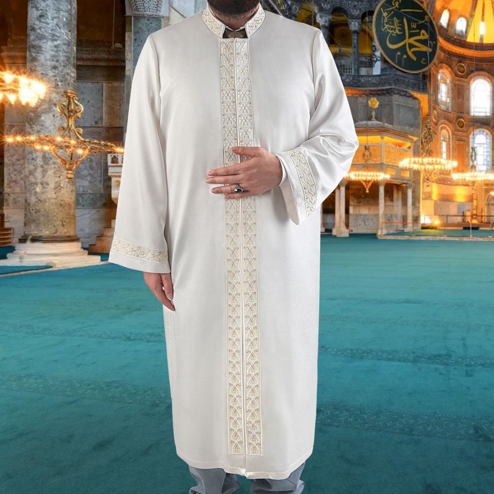 Lüks Cabir Açık Krem İmam Cübbesi