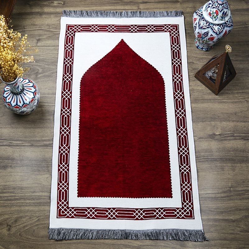 Hediyelik Çift Taraf Seccade Bordo Krem 70x130 cm - 450 gr