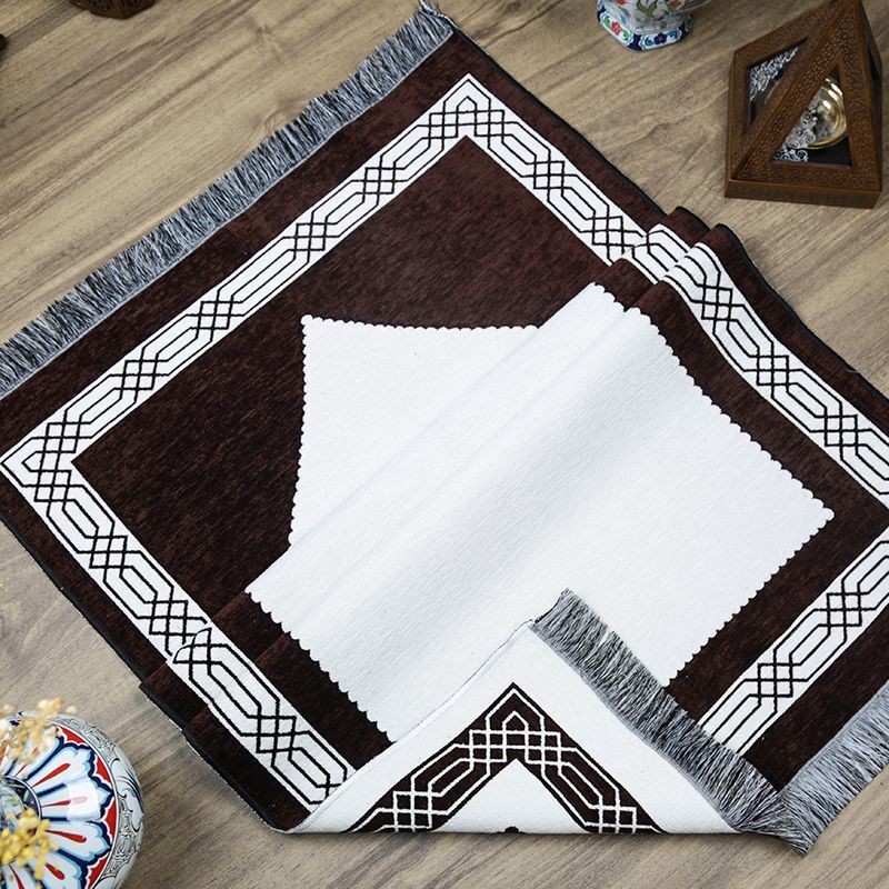 Hediyelik Çift Taraf Seccade Kahve Krem 70x130 cm - 450 gr