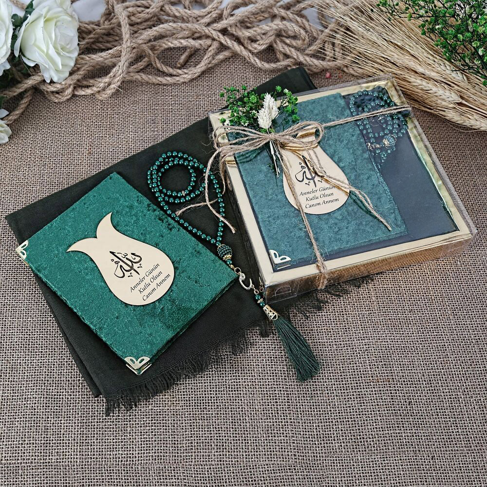 Hediyelik Şal, Yasin Kitabı, İnci Tesbihli Set-Yeşil