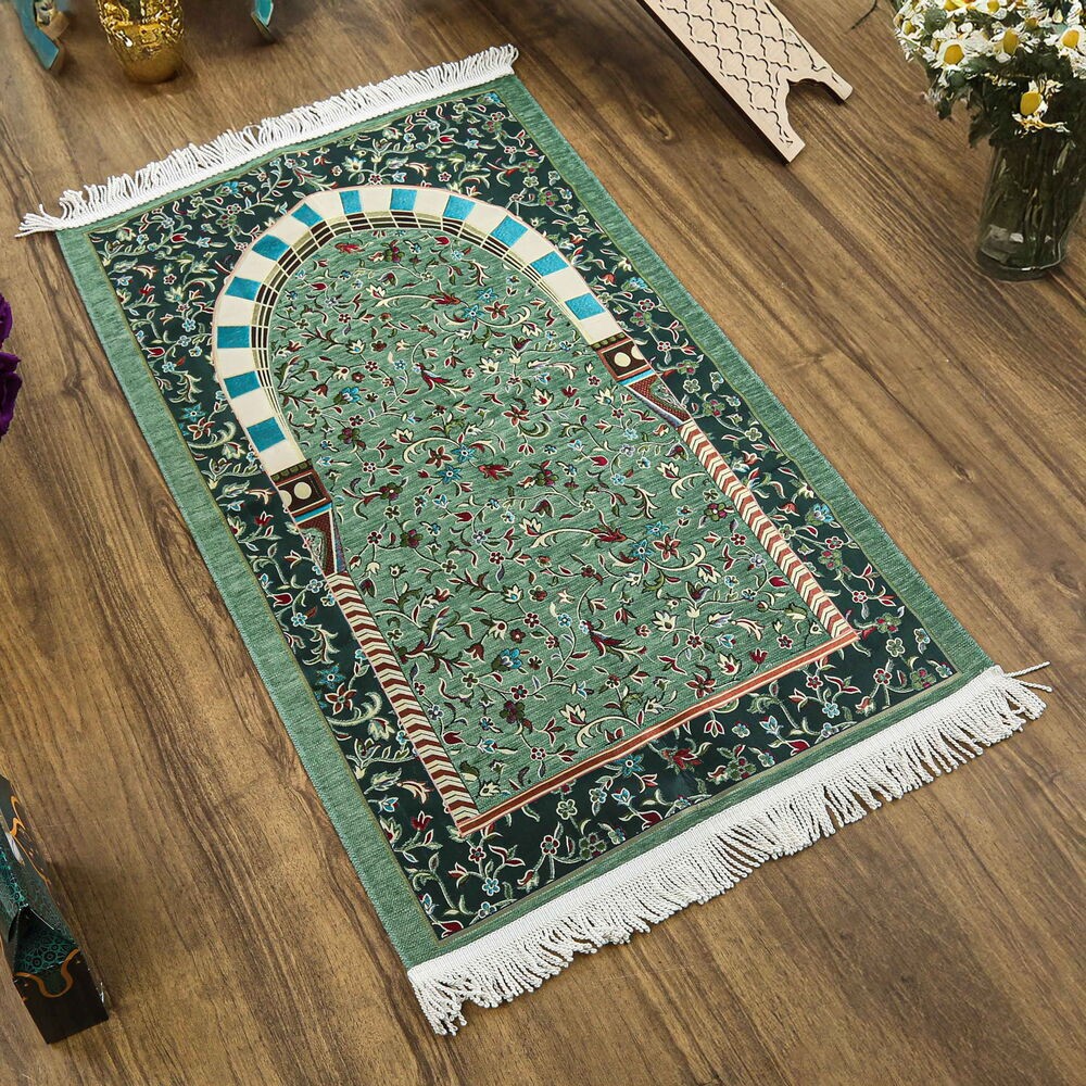 Ravza Lüks Şönil Seccade Yeşil (68x120cm) 650 gr