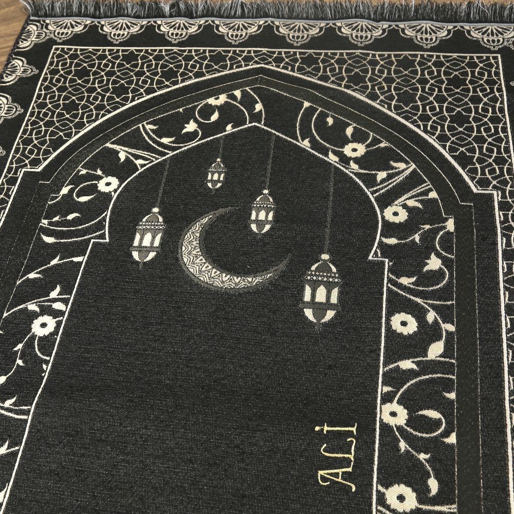 İsme Özel Kandilli Model Dokuma Seccade 69*115 200 Gr -Siyah