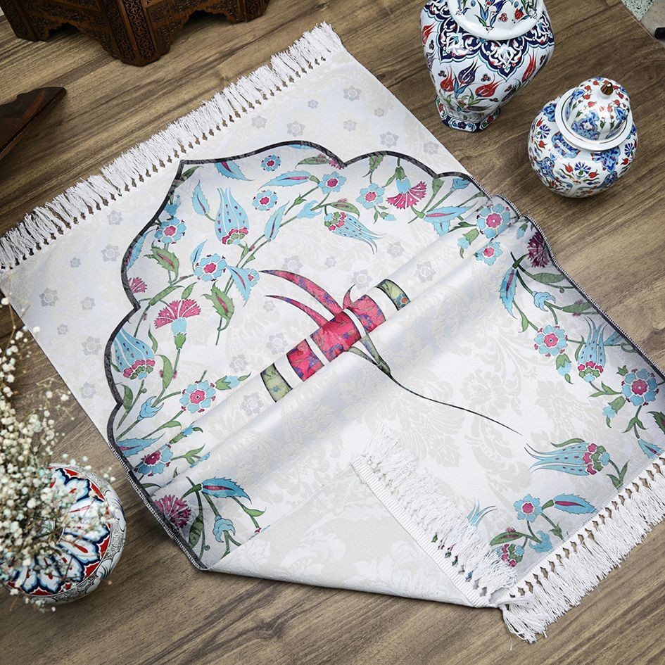 İnce Pamuk Çocuk Seccadesi Fuşya Lale 44x77 cm-180 gr-Tesbih Hediyeli