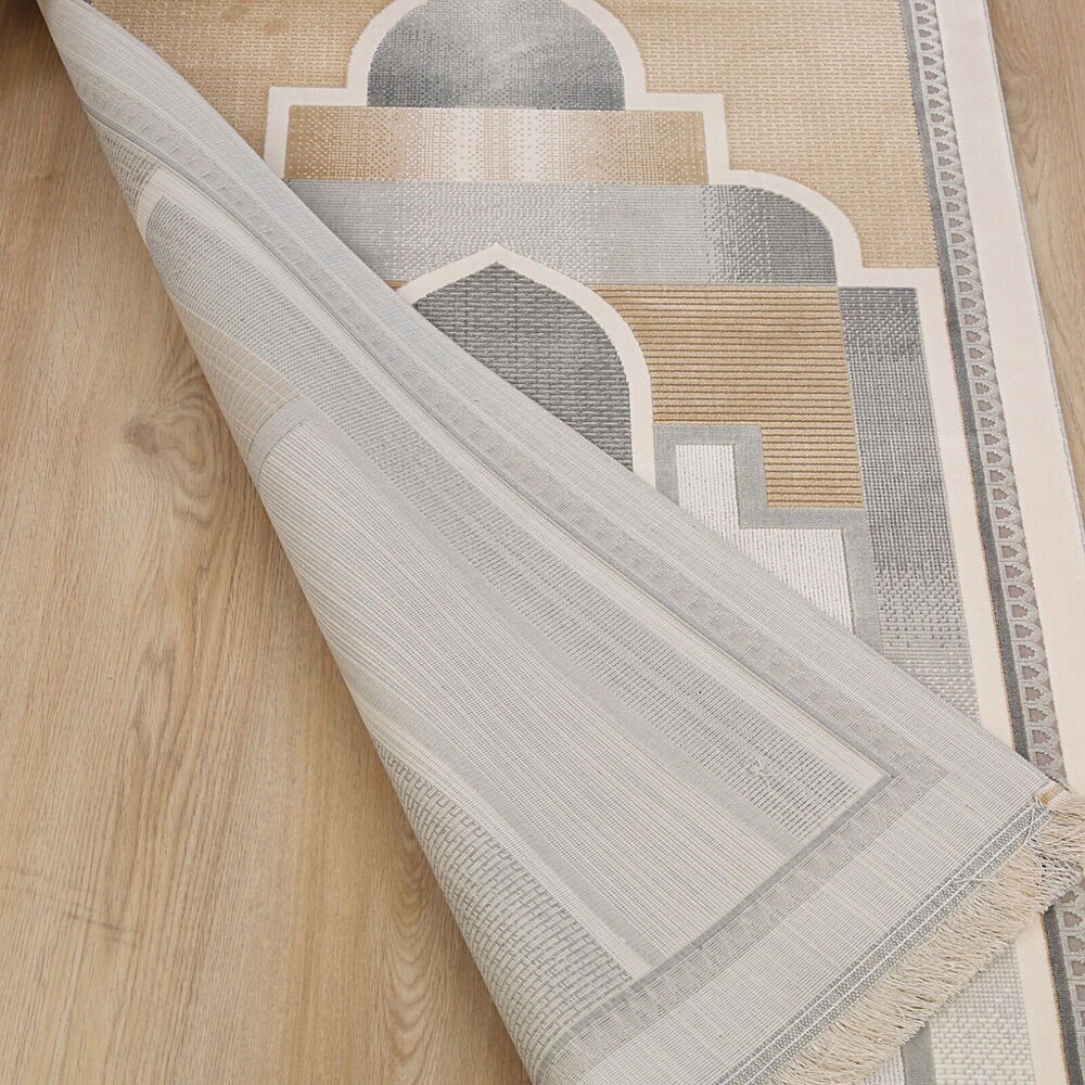 Lüks Kadife Akasya Mihrap  Seccade  Ultra Lüks % 100 Modal, Sık Dokuma Halı  Seccade-Krem (80x120 cm)