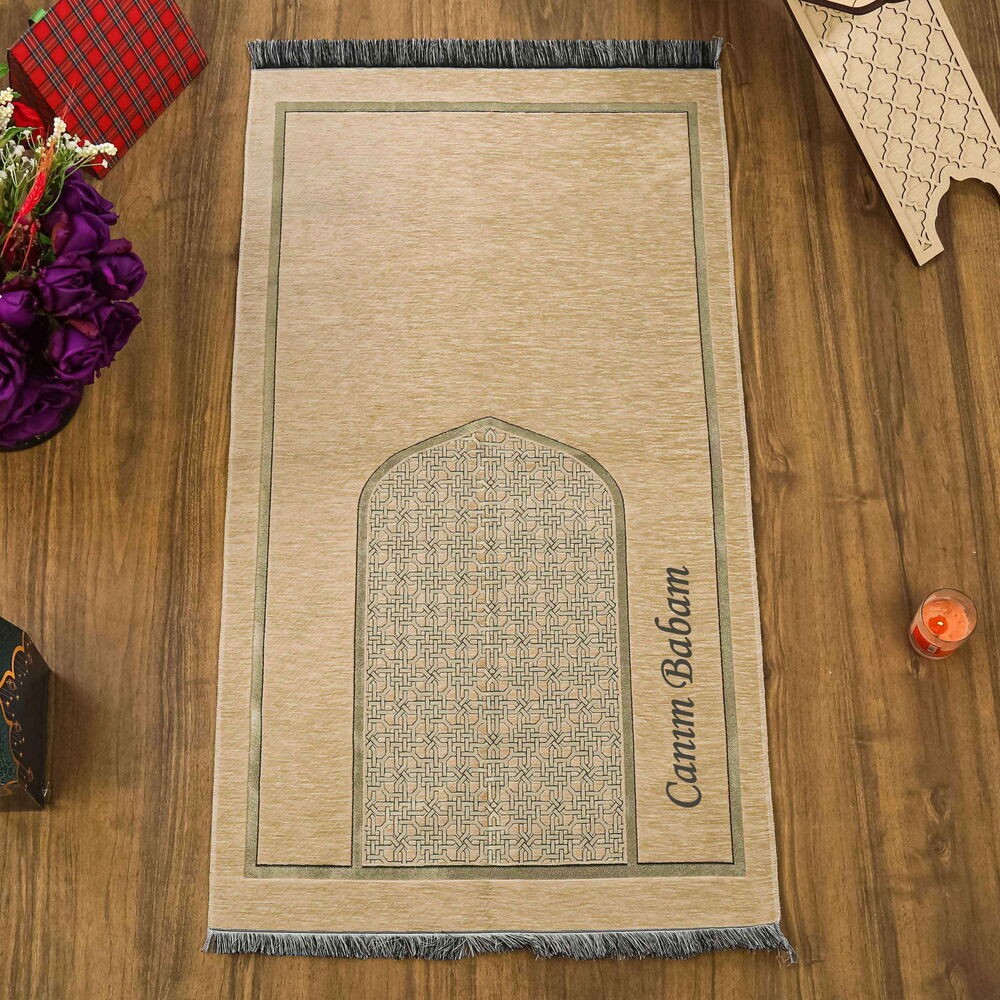 Selçuklu Desenli Lüks Şönil Seccade İsimli Vizon (66X120cm) 520 gr
