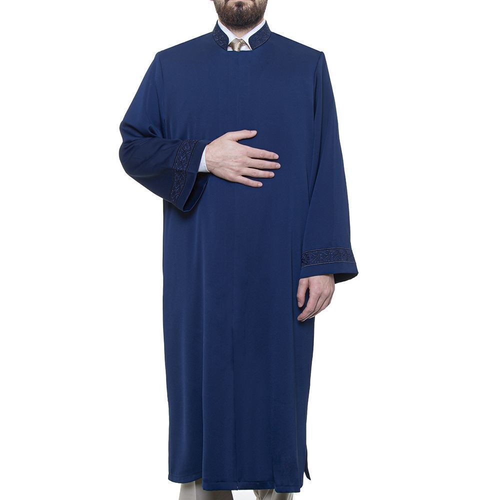 Mute İmam Cübbesi Lacivert - Kol ve Yaka Nakışlı Model