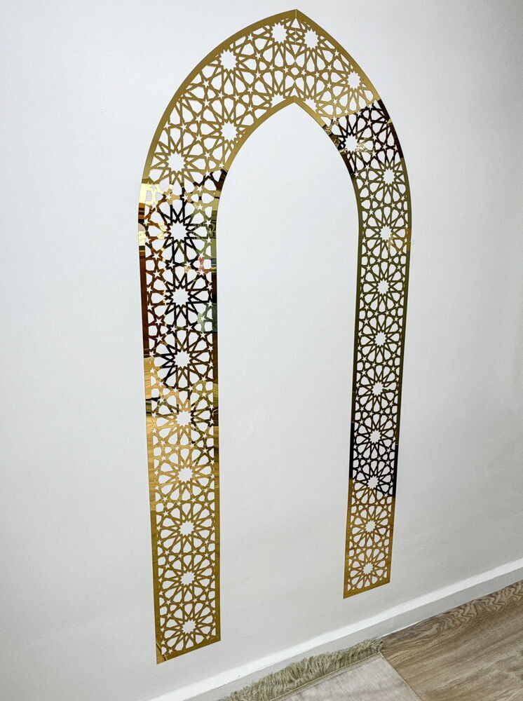 Mescit ve Evler İçin  Portatif  Namaz Kıble Mihrabı Gold Pleksi (85*175 cm)