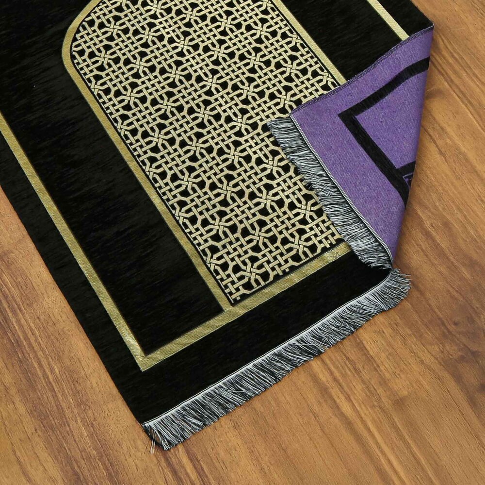 Selçuklu Desenli Lüks Şönil Seccade Siyah (66x120cm) 520 gr