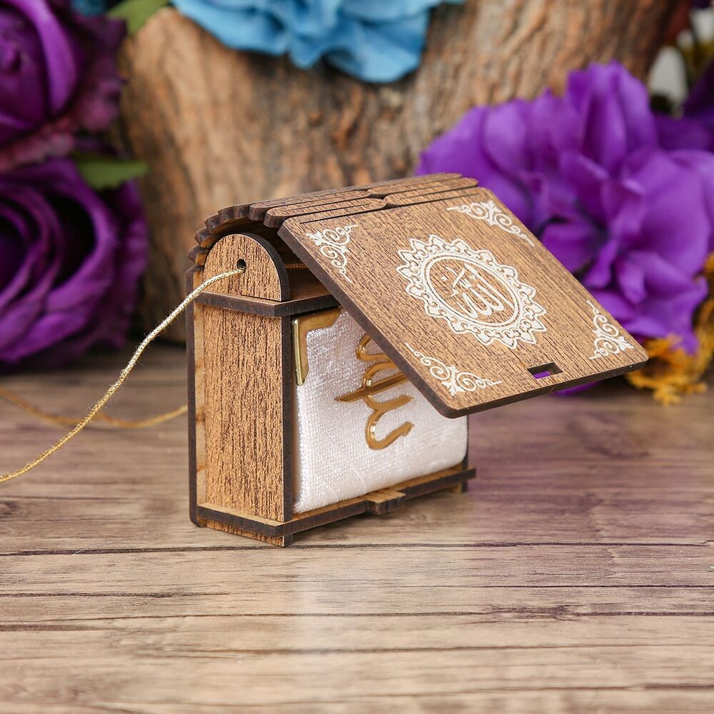 Mini Ahşap Kutu & Mini Kur'an-ı Kerim Pembe (8x7cm)