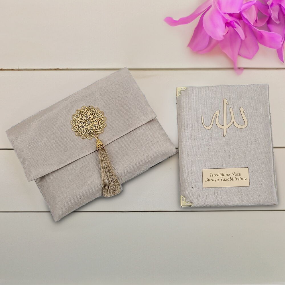 Hediyelik Şantuk Kumaş Çantalı Yasin Kitabı ( 16.5 x 12.5 cm ) Vizon