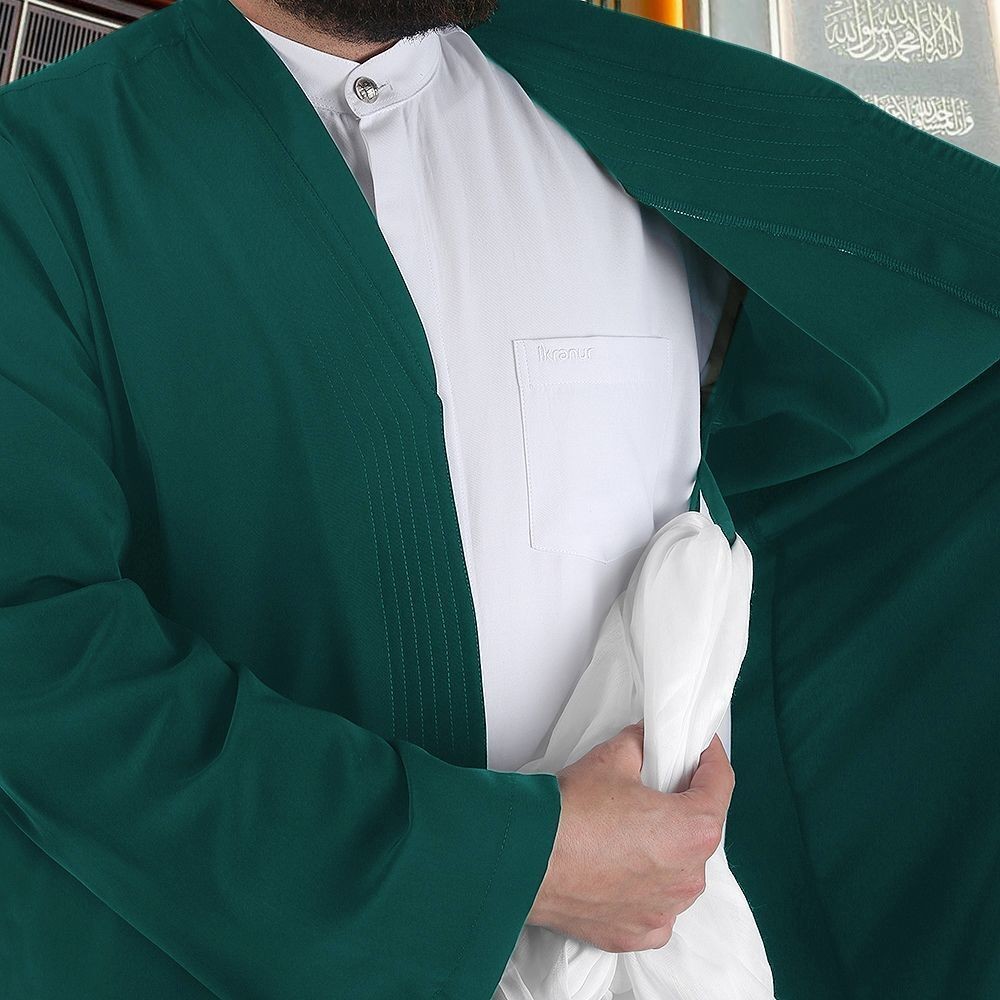Yeşil  Buhara Yaka Namaz Cübbesi - Sarık Kumaşı Hediyeli