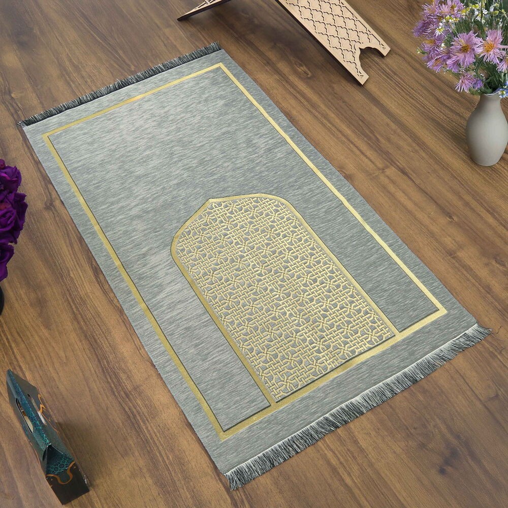 Selçuklu Desenli Lüks Şönil Seccade Gri (66x120 cm) 520 gr