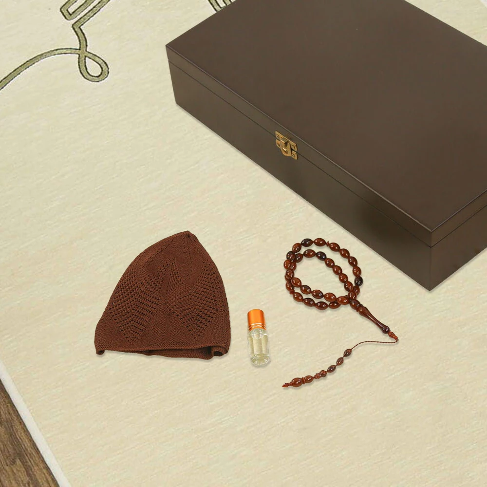 Lüks Ahşap Kutulu Seccade Seti Kahverengi (37*20*8 cm,1.725 gr)