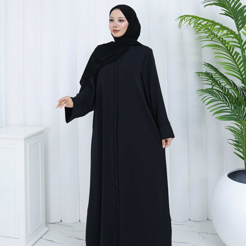 Bayan Abaya Siyah Taşlı Elbise