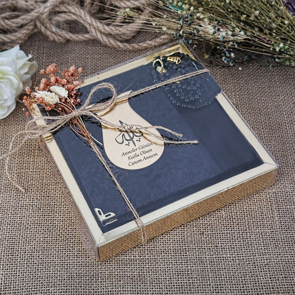 Hediyelik Şal, Yasin Kitabı, İnci Tesbihli Set-Siyah