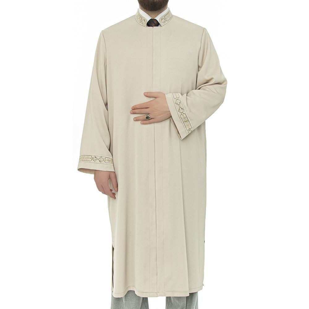 Muslim İmam Cübbesi Vizon - Kol ve Yaka Nakışlı model