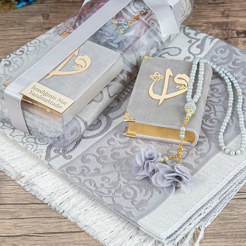 Hediyelik Kur'an-ı Kerim (Cep Boy), Seccade, Güllü İnci Tesbihli Set