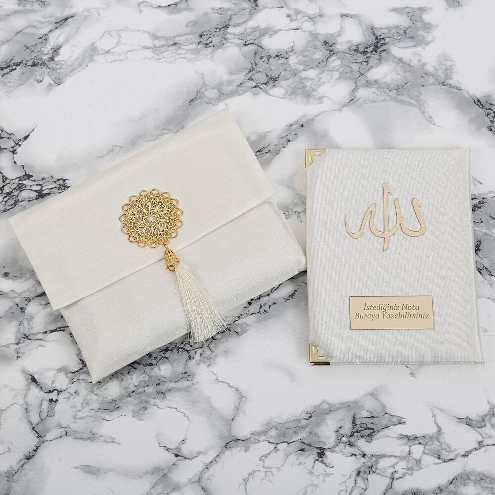 Hediyelik Şantuk Kese Yasin, Madlen Çikolata, Kristal Tesbihli Gold Kutulu Set Krem