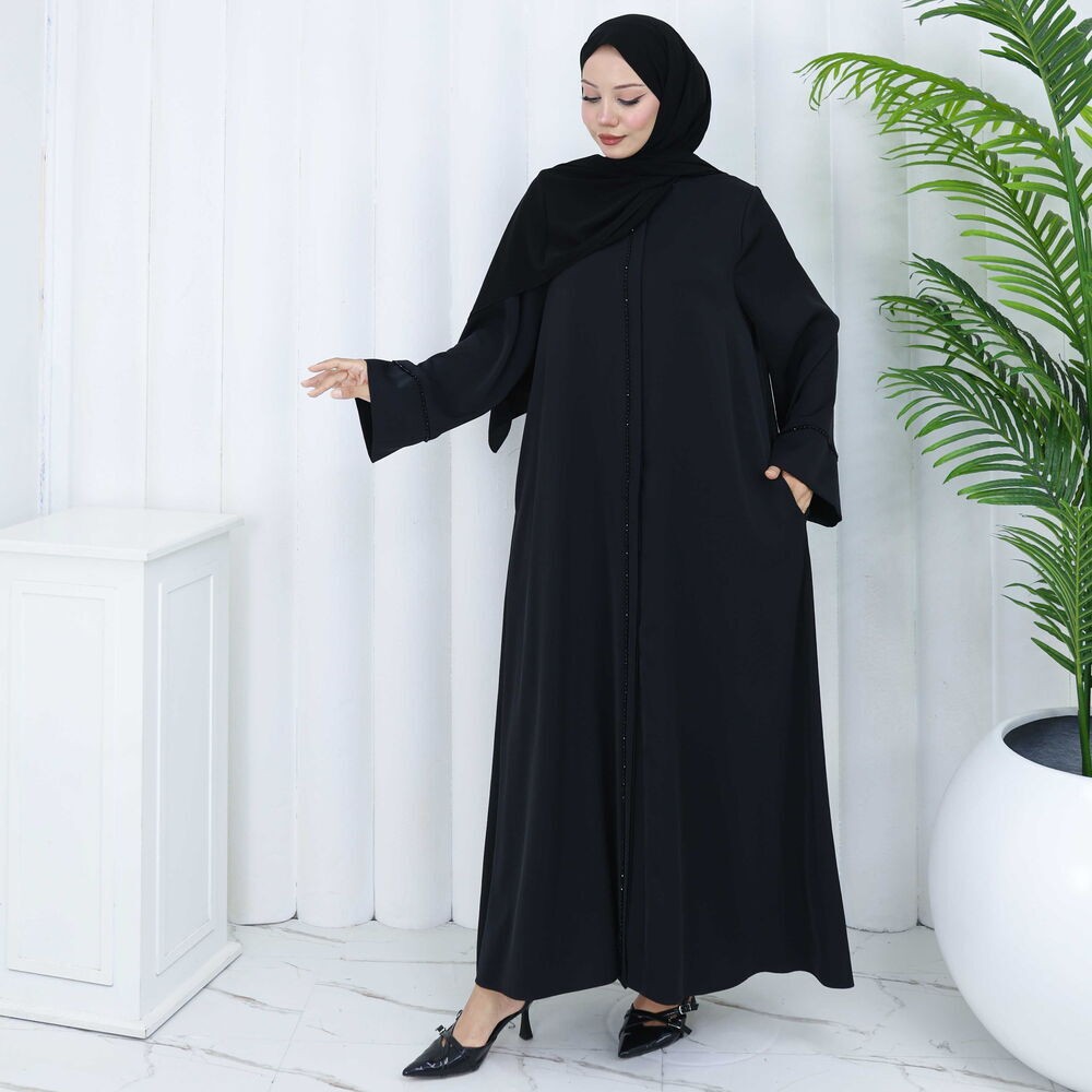 Bayan Abaya Siyah Taşlı Elbise