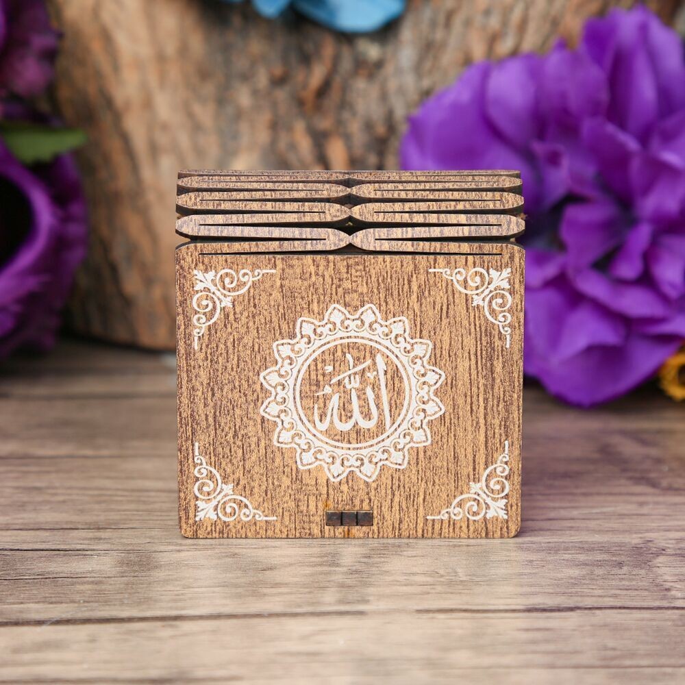 Mini Ahşap Kutu & Mini Kur'an-ı Kerim Pembe (8x7cm)