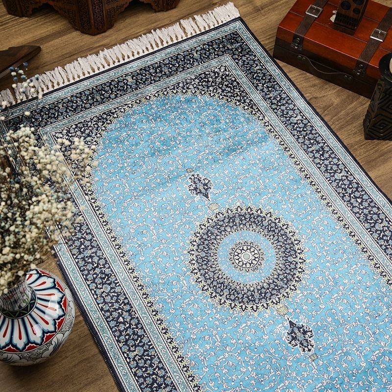 Lüks İpek Ahu Seccade Mavi 70x117 cm - 550 gr