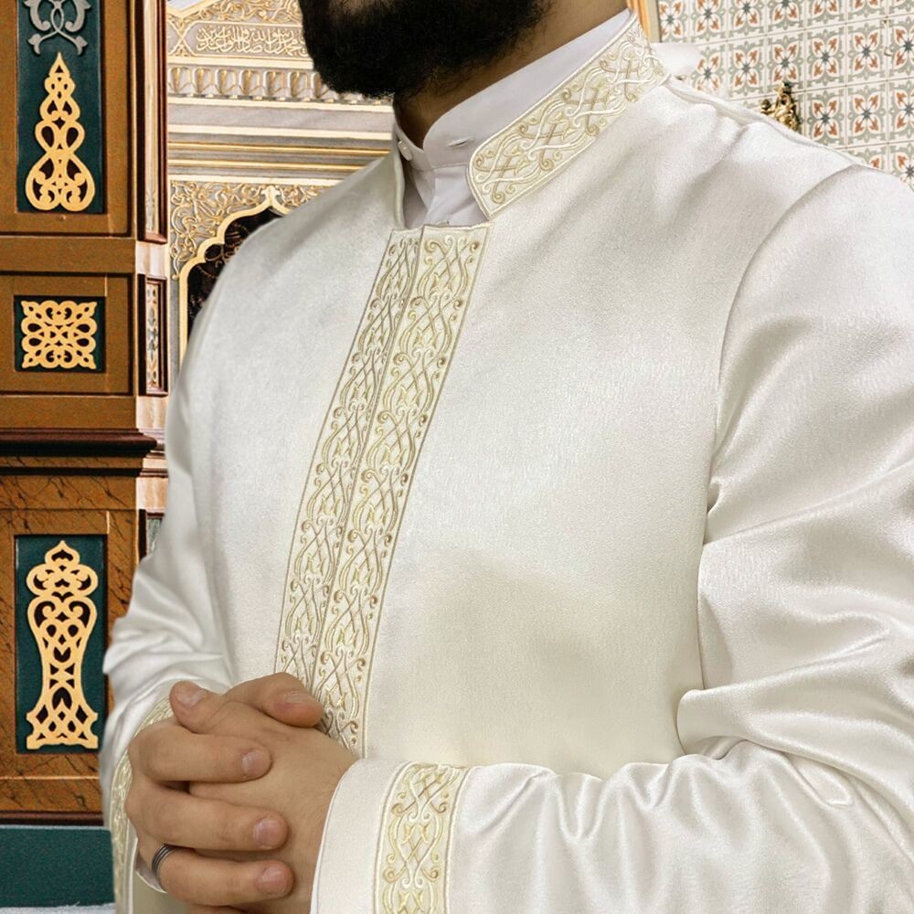 Slimfit Hilye Krem İmam Cübbesi Boyu 180 cm den Uzunlar için Dar Uzun