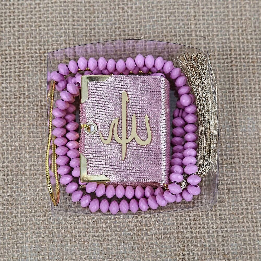 Mini Kuran, Kokulu Tesbihli Kare Kutuda Hediyelik-Lila(140 gr)