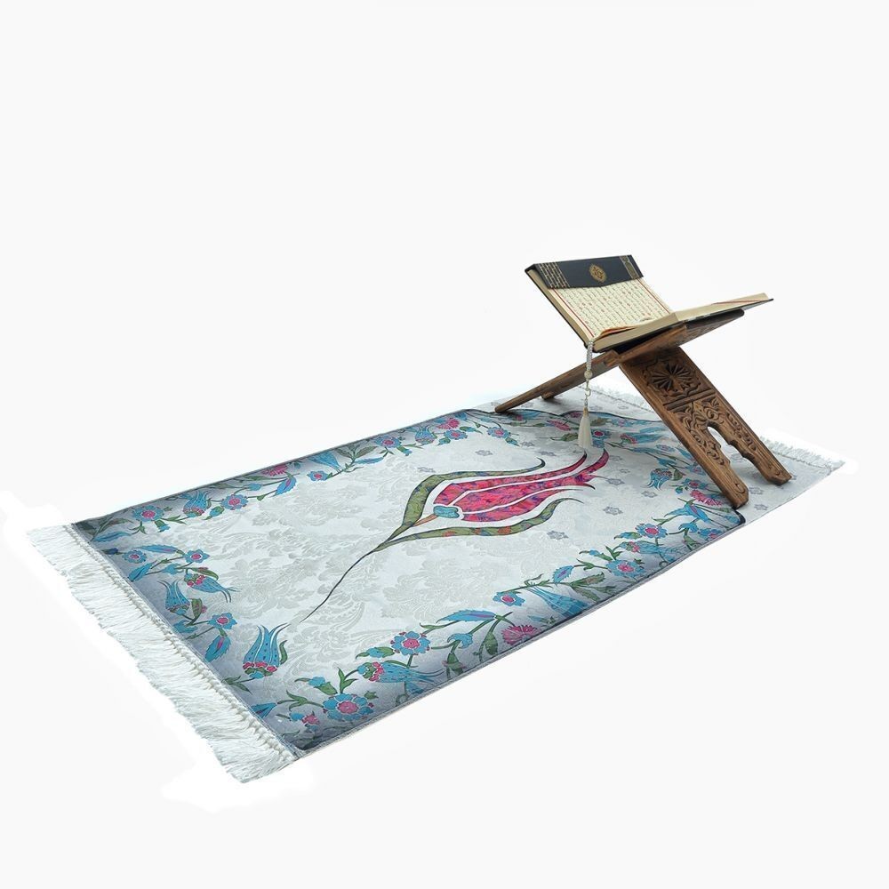 Hediyelik İnce Pamuk Seccade, İnci Tesbih, Asetat Kutulu (26×23) Set Pembe