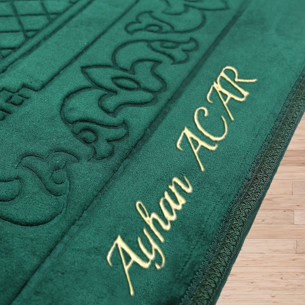 İsminizi Seccadeye Yazıyoruz Soft Yumuşak Kadife Peluş Seccade Yeşil 80 x 120 cm - 1100 gr