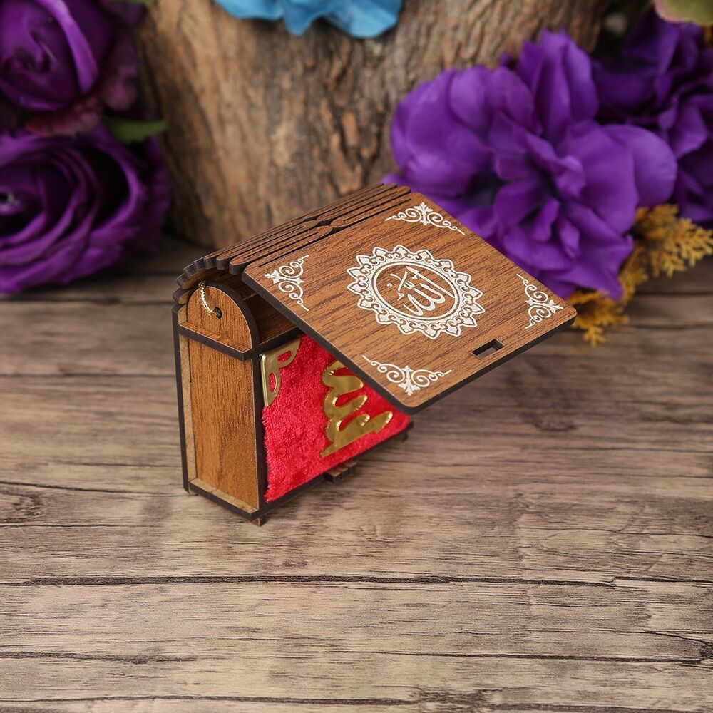 Mini Ahşap Kutu & Mini Kur'an-ı Kerim Kırmızı (8x7cm)