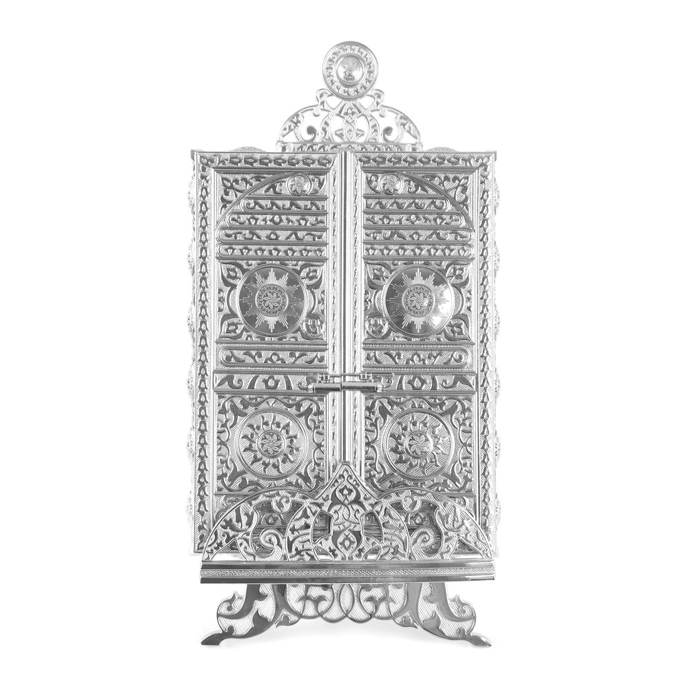 Kabe Kapısı Desenli Gümüş Kur'an-ı Kerim Kutusu 21x29cm (Orta Boy)