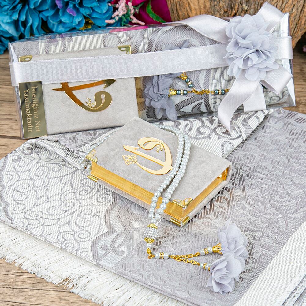 Hediyelik Kur'an-ı Kerim (Cep Boy), Seccade, Güllü İnci Tesbihli Set