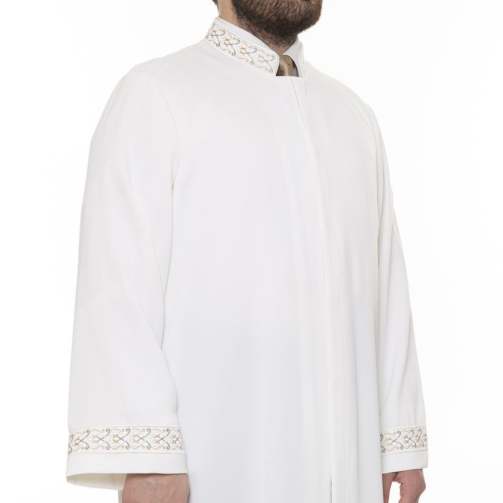 Furkan İmam Cübbesi Açık Krem - Kol ve Yaka Nakışlı Model