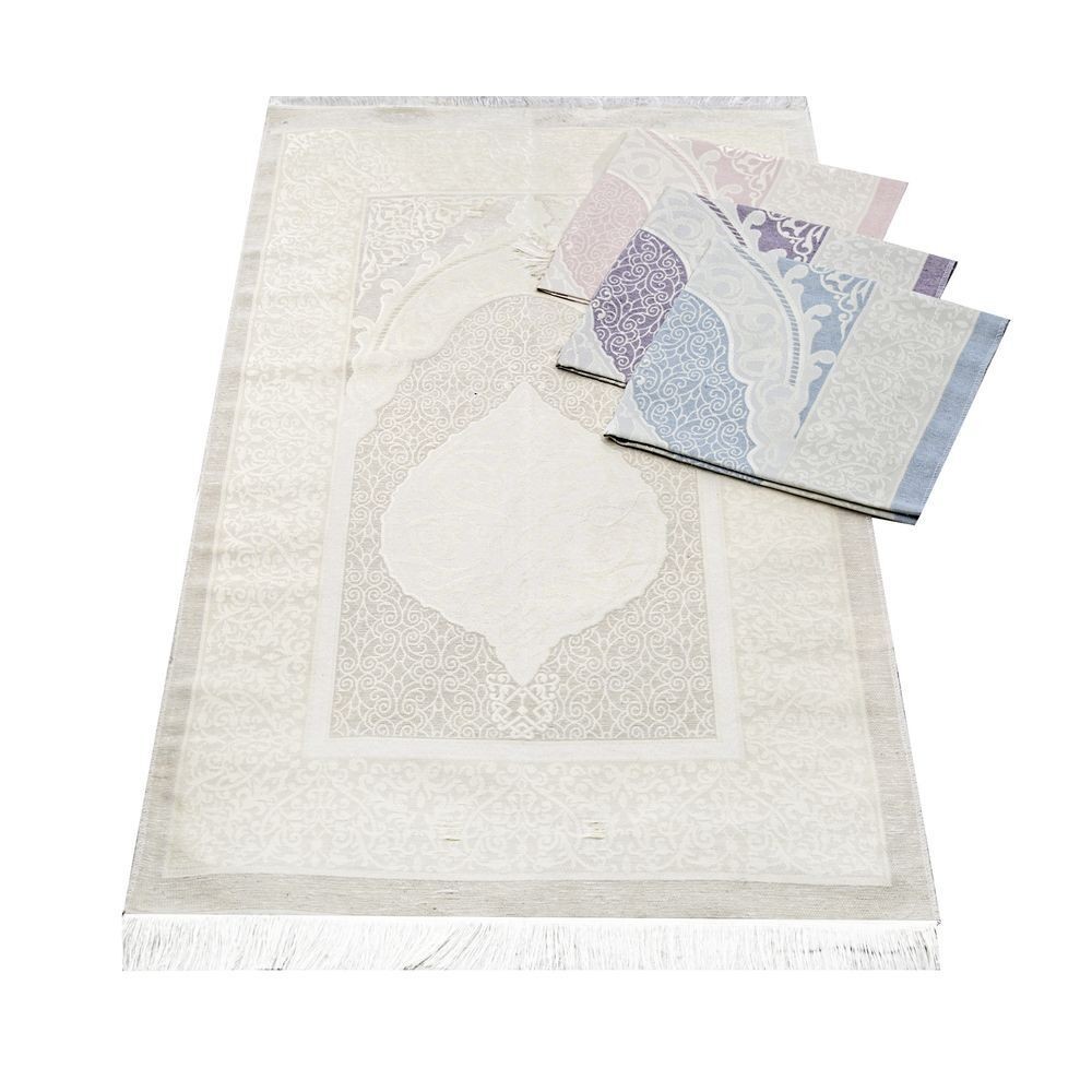 Hediyelik Seccade, Kadife Yasin (İsme Özel), İnci Tesbih, Asetat Kutulu (26×23) İslami Set-Krem
