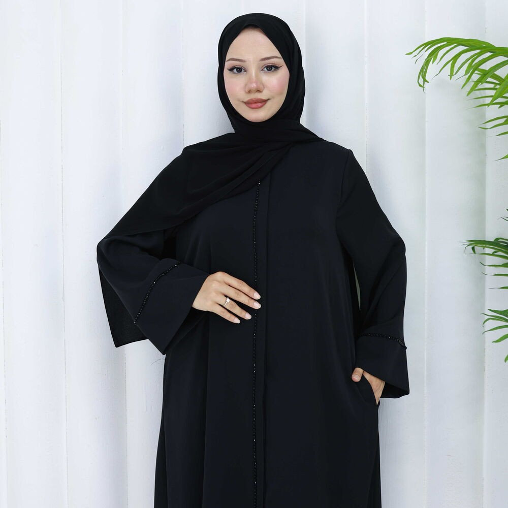 Bayan Abaya Siyah Taşlı Elbise