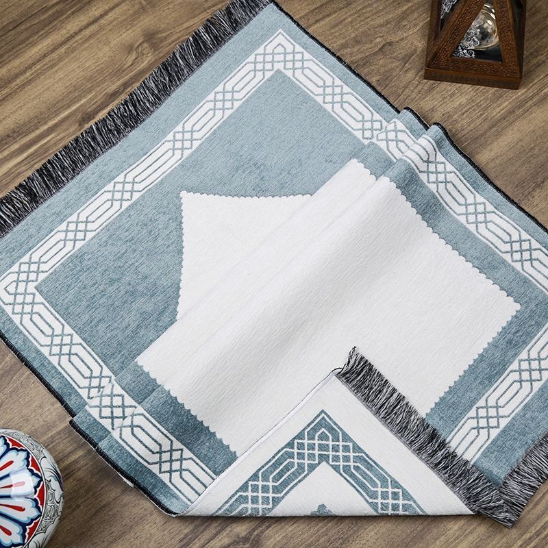 Hediyelik Çift Taraf Seccade Turkuaz Krem 70x130 cm - 450 gr