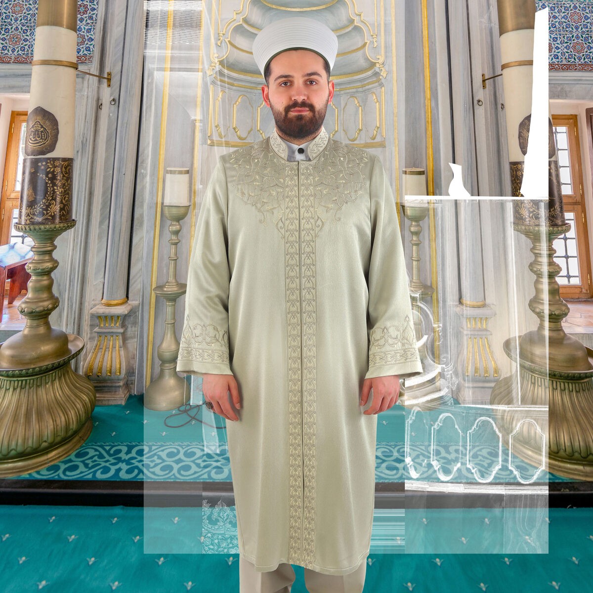 Lüks Fesebbih İmam Cübbesi Mint Yeşili 