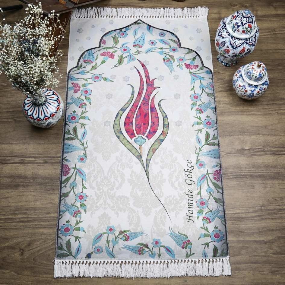 İsme Özel Hediyelik İnce Pamuk Seccade Fuşya - Lale 70x117 cm - 370 gr